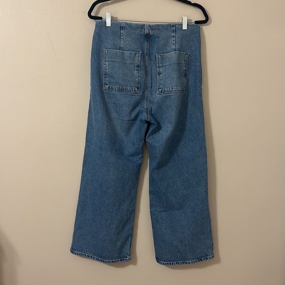 Zara Women’s Wide Leg Cropped Denim Jeans with Gold Buttons Size 8 Chic Modern - Picture 6 of 12